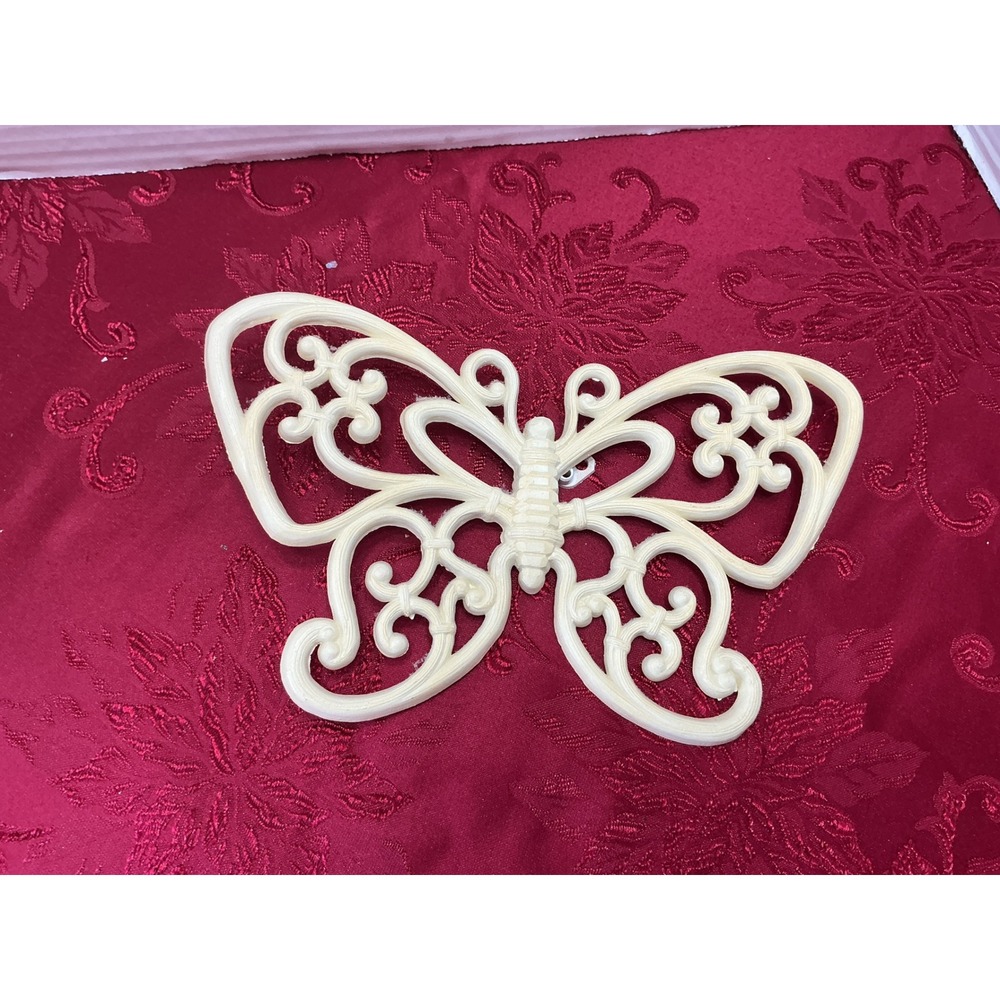 Vintage Burwood Products Cream Butterfly Wall Hanging Ornate Filigree Decor 9x6